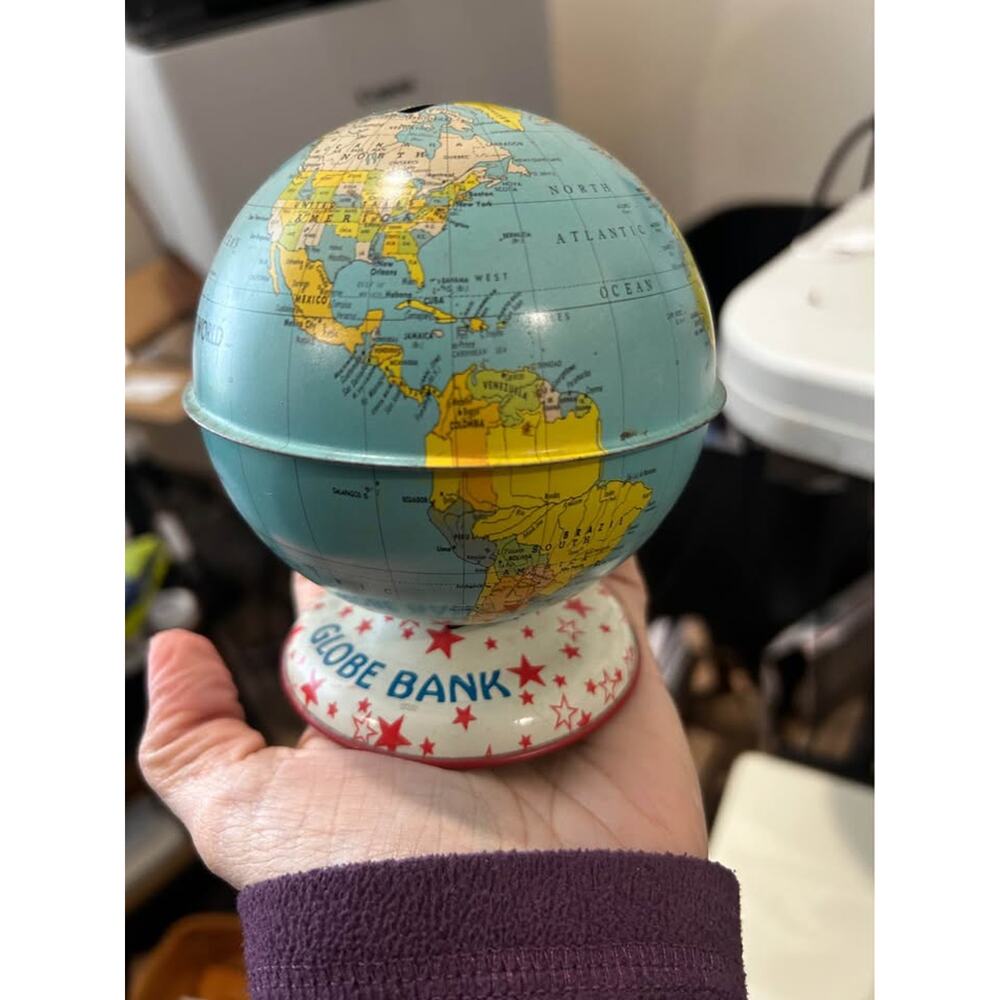 Vintage Tin Globe Bank World